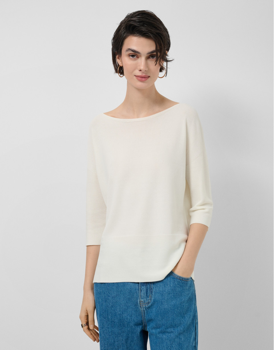 Ecru seamless three-quarter sleeve jumper | Roberto Verino