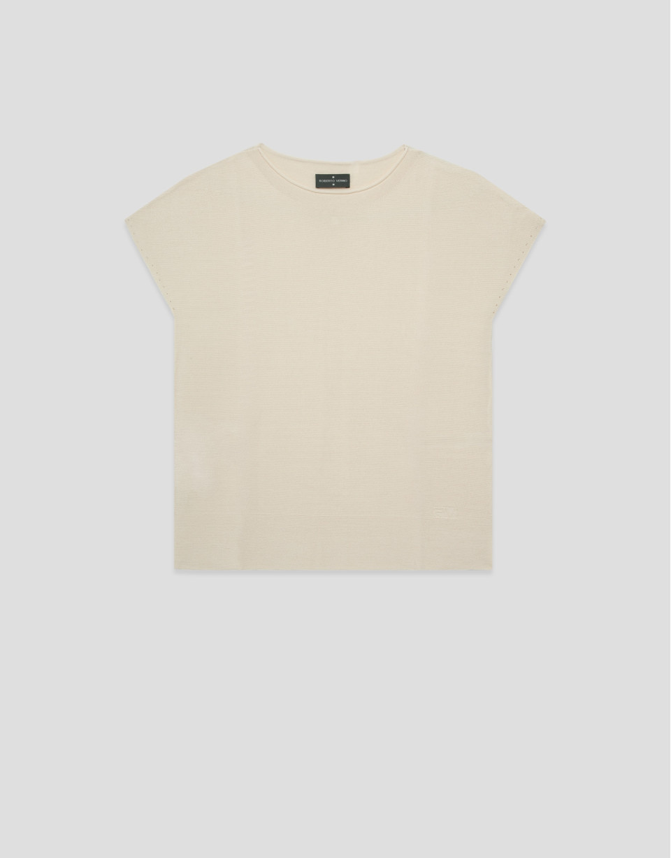 Beige fine knit batwing sleeve jumper - Woman | Roberto Verino