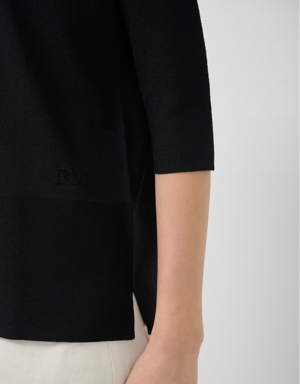 Black seamless three-quarter sleeve jumper | Roberto Verino