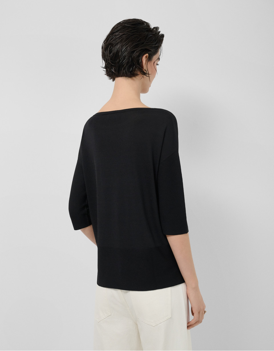 Black seamless three-quarter sleeve jumper | Roberto Verino