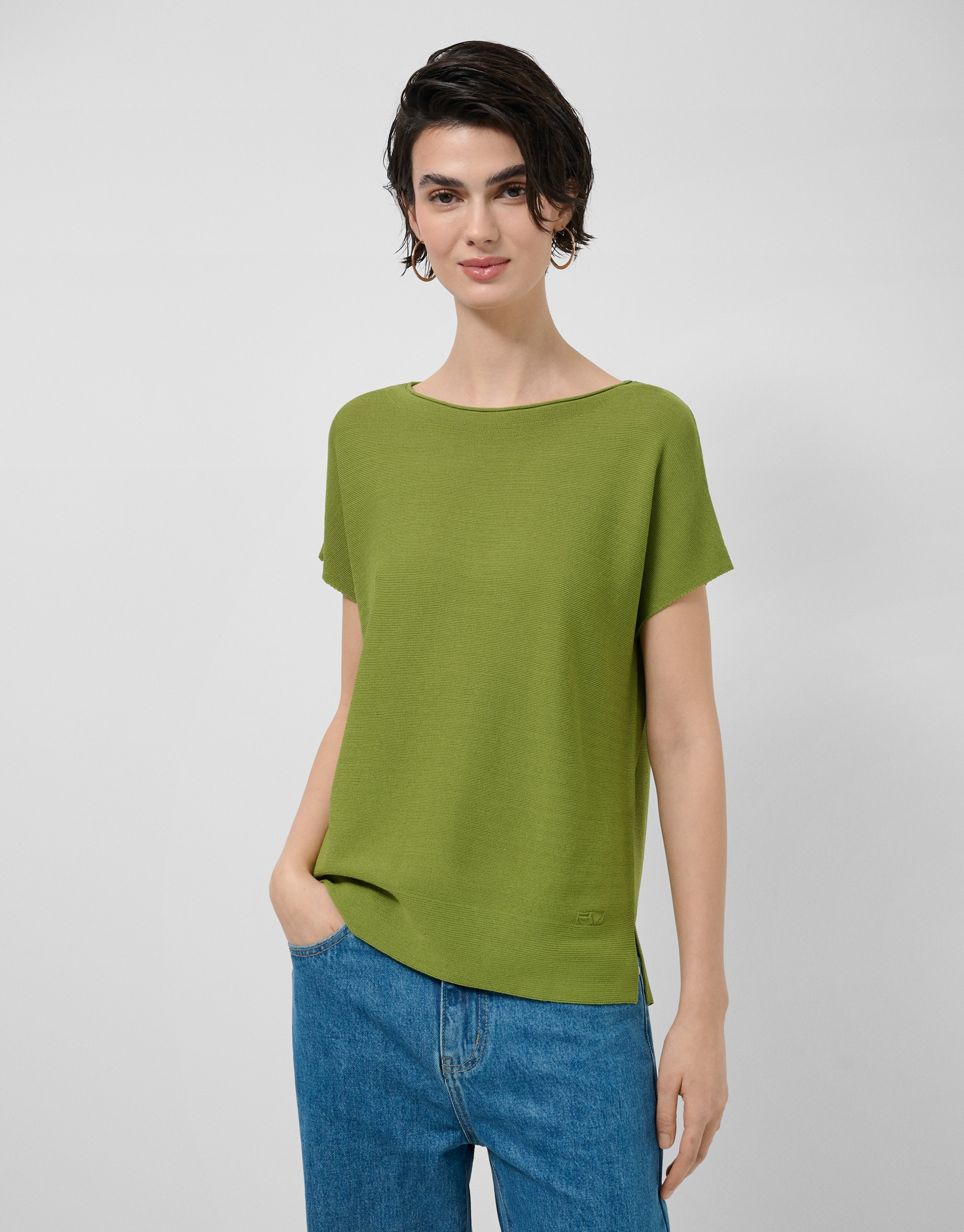 Jersey punto fino manga murciélago verde | Roberto Verino