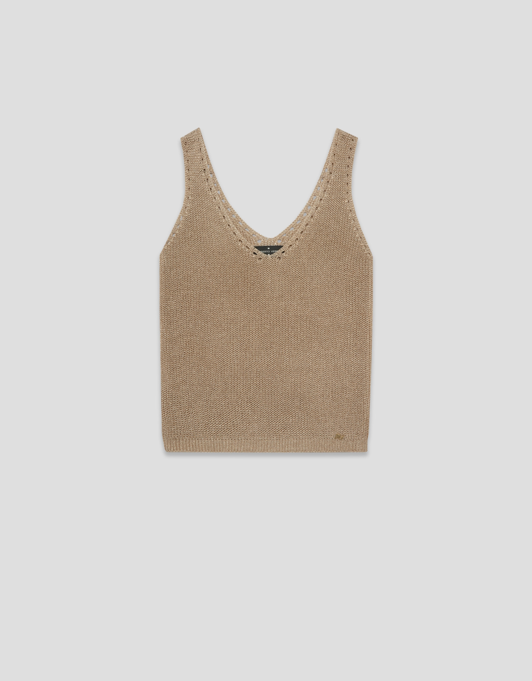 Camel lurex openwork knit top - Woman - SS2026 | Roberto Verino
