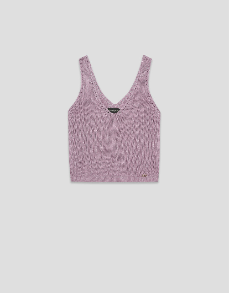 Pink openwork knit crop top with lurex - Woman | Roberto Verino