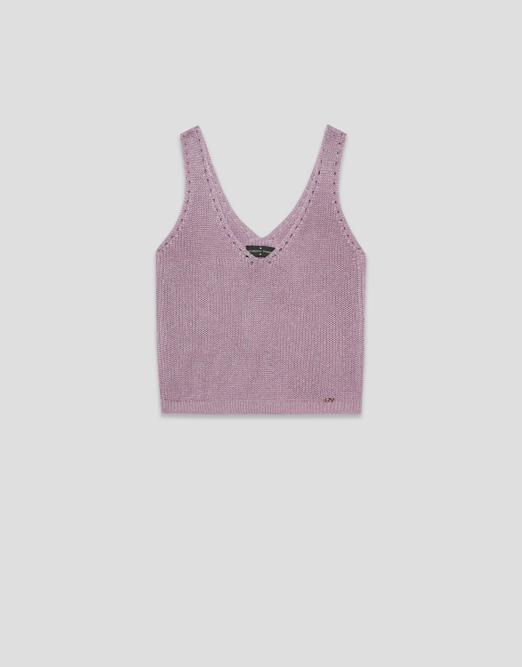 Pink openwork knit crop top with lurex - Woman | Roberto Verino