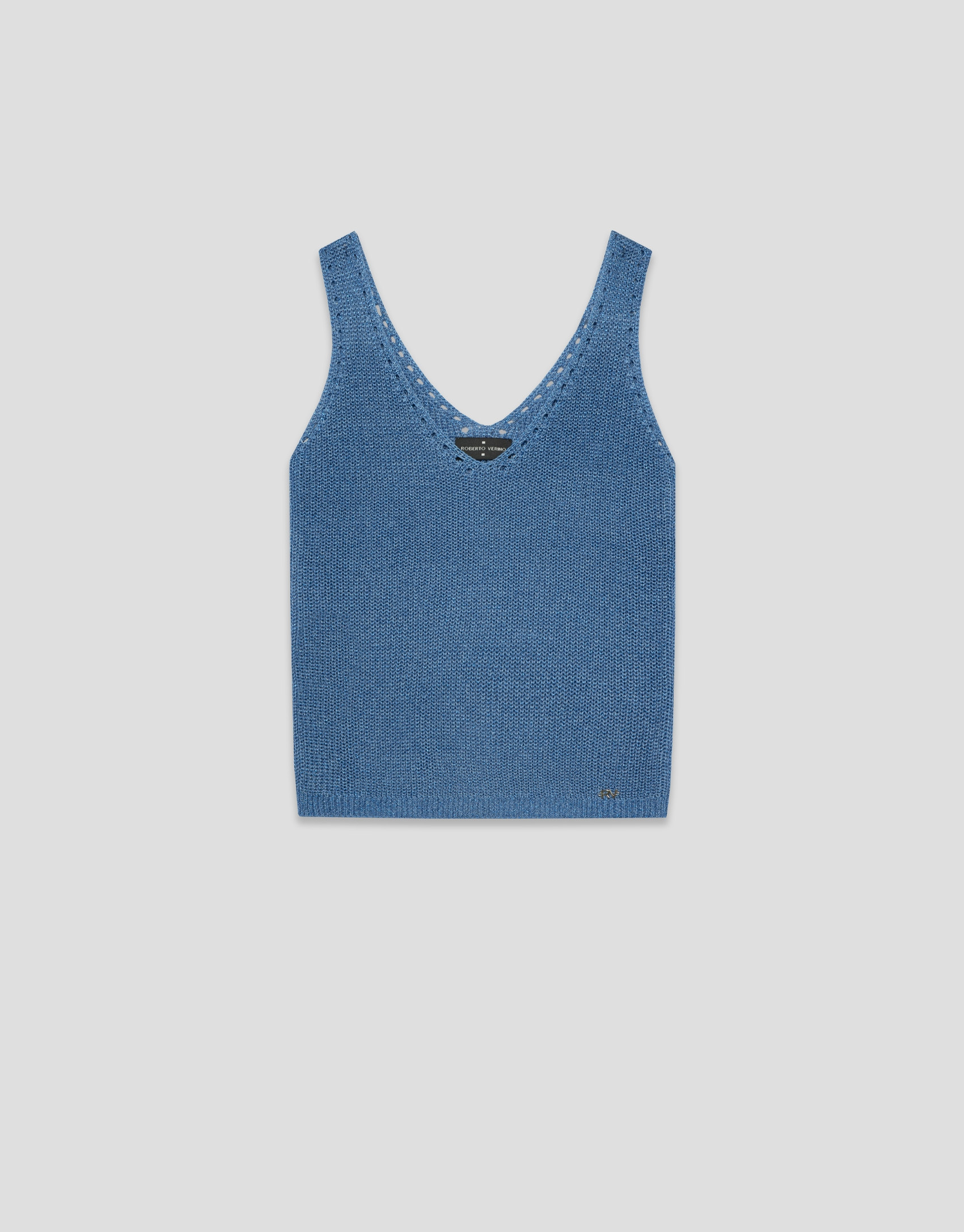 Blue lurex openwork knit top - Woman - SS2026 | Roberto Verino
