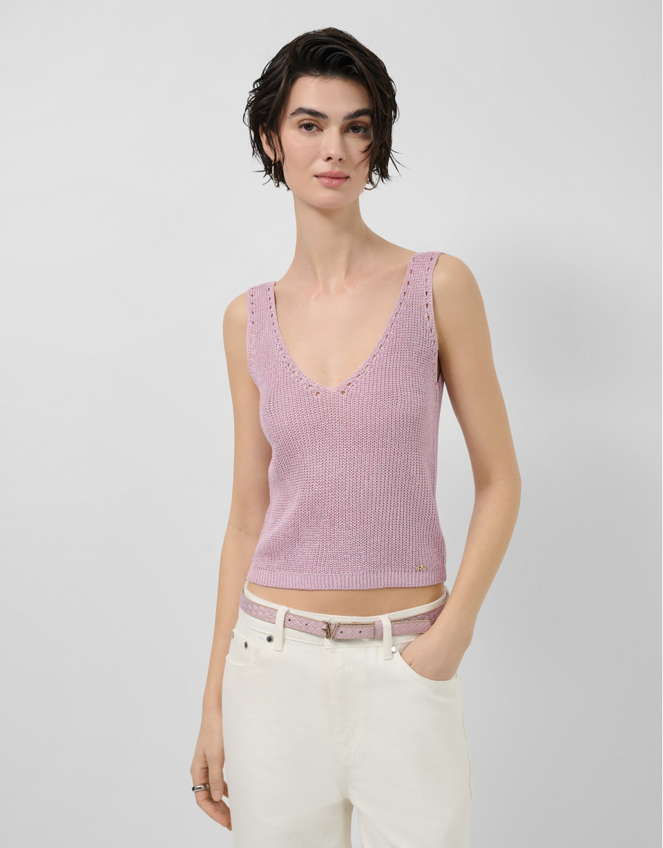 Pink openwork knit crop top with lurex - Woman | Roberto Verino