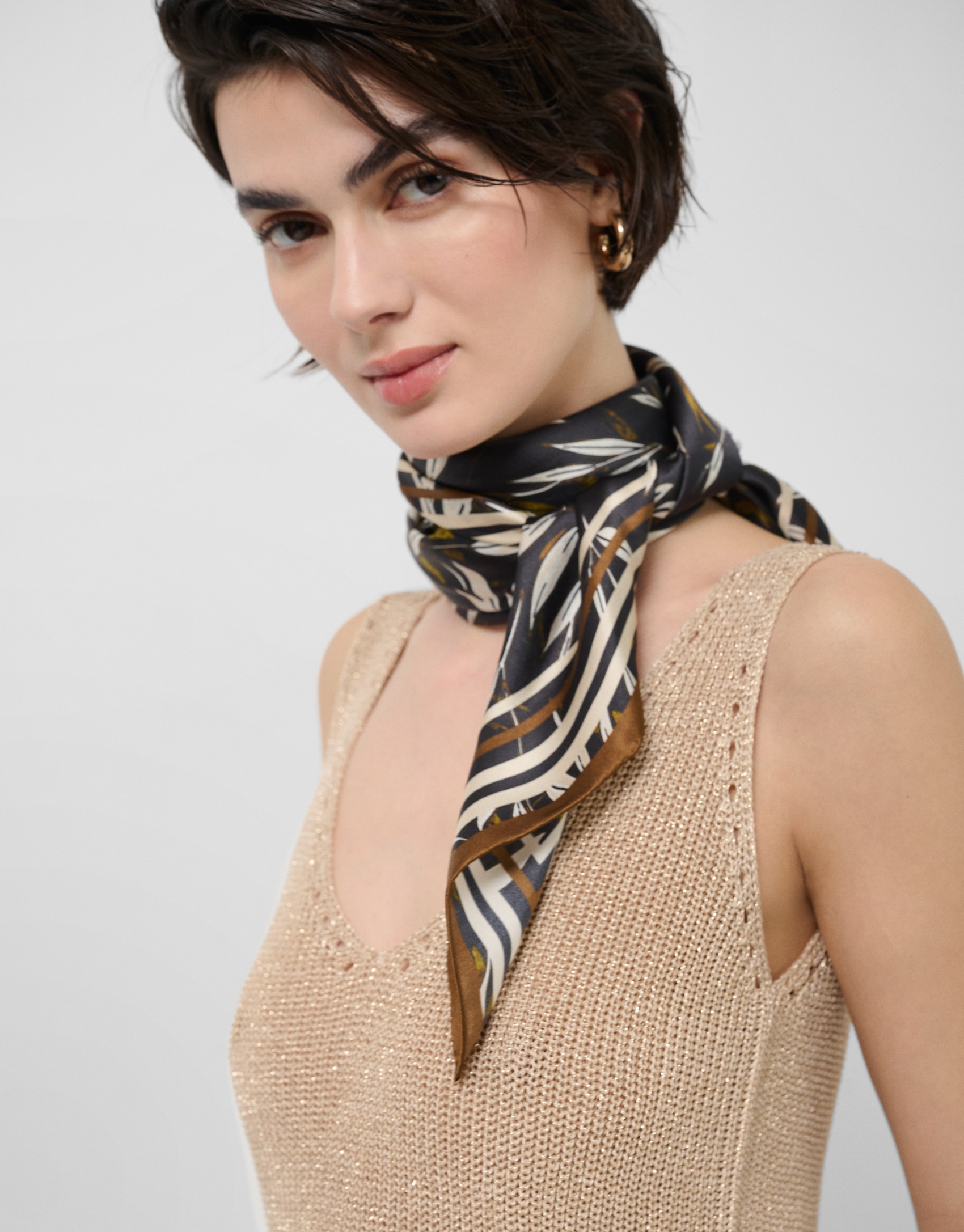 Camel lurex openwork knit top - Woman - SS2026 | Roberto Verino