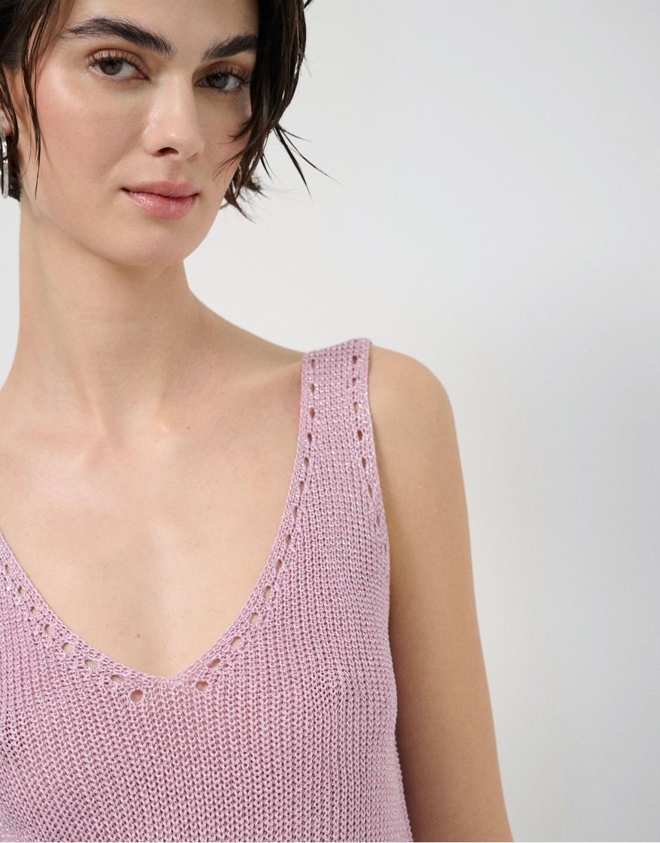 Pink openwork knit crop top with lurex - Woman | Roberto Verino