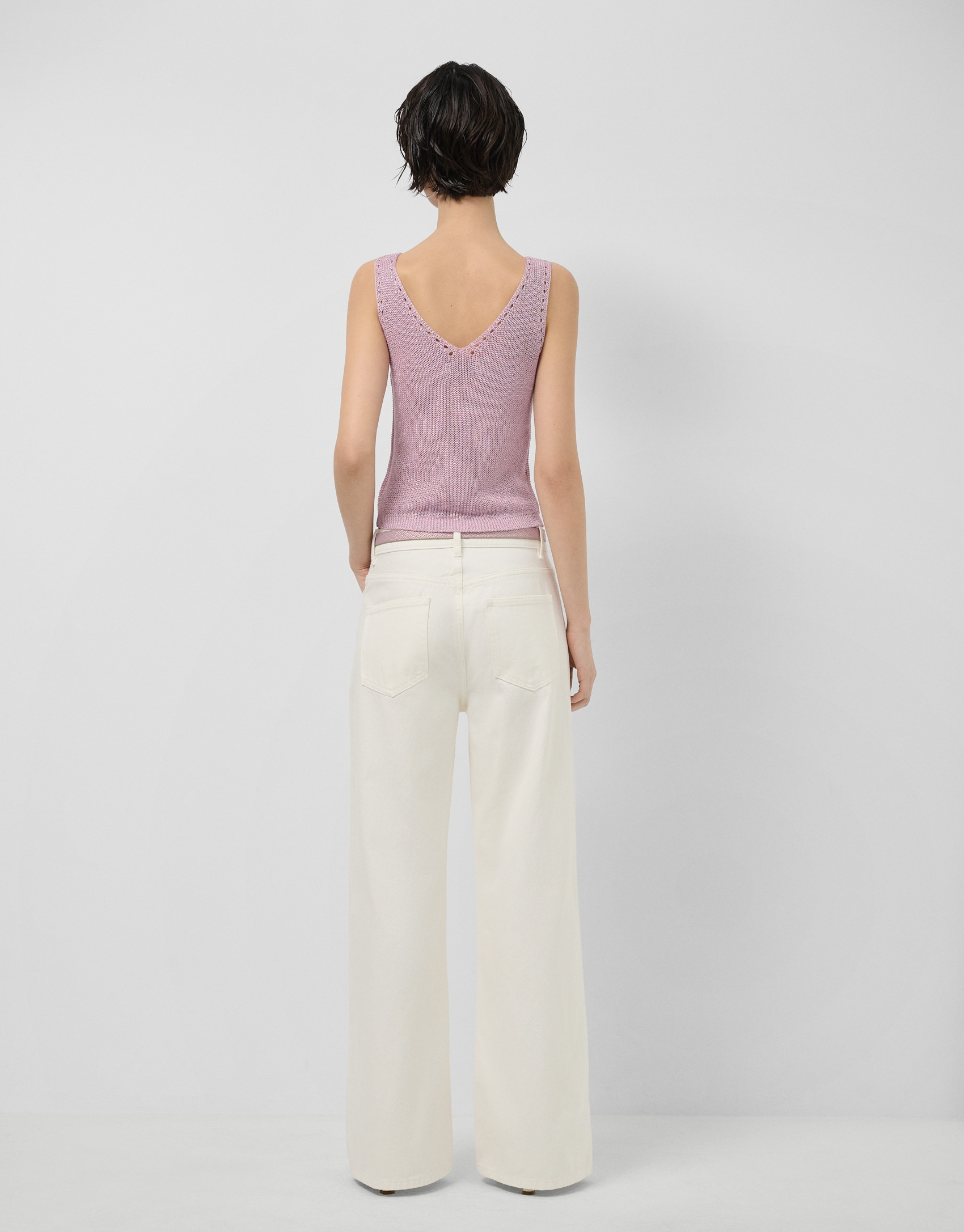 Crop top de sisas punto calado con lúrex rosa | Roberto Verino