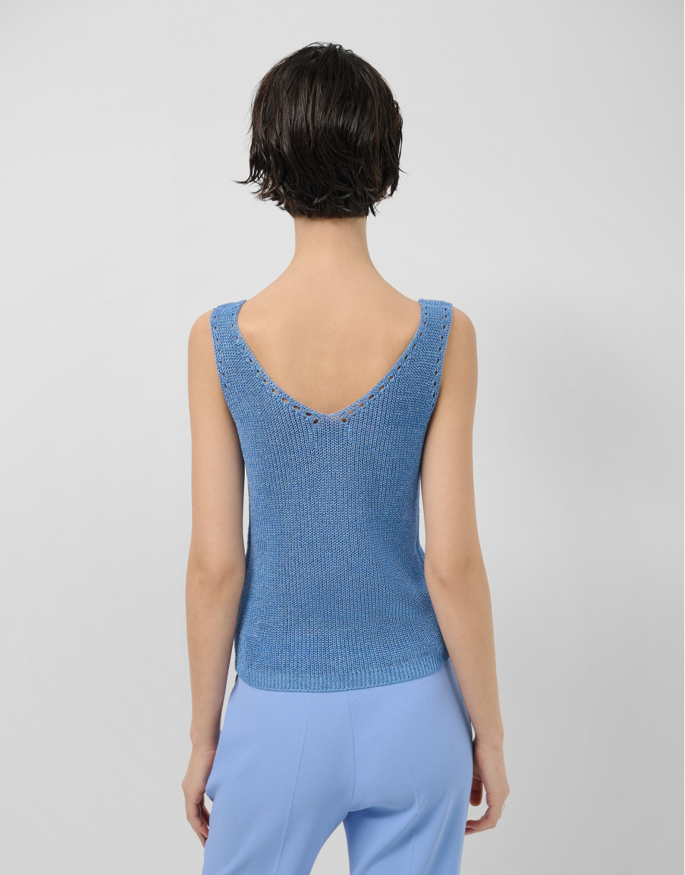 Blue lurex openwork knit top - Woman - SS2026 | Roberto Verino