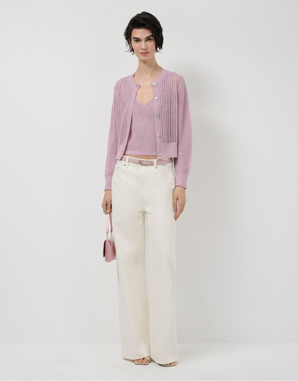 Pink openwork knit crop top with lurex - Woman | Roberto Verino