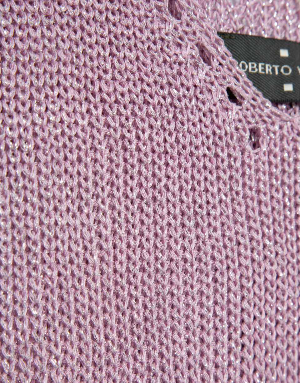 Pink openwork knit crop top with lurex - Woman | Roberto Verino