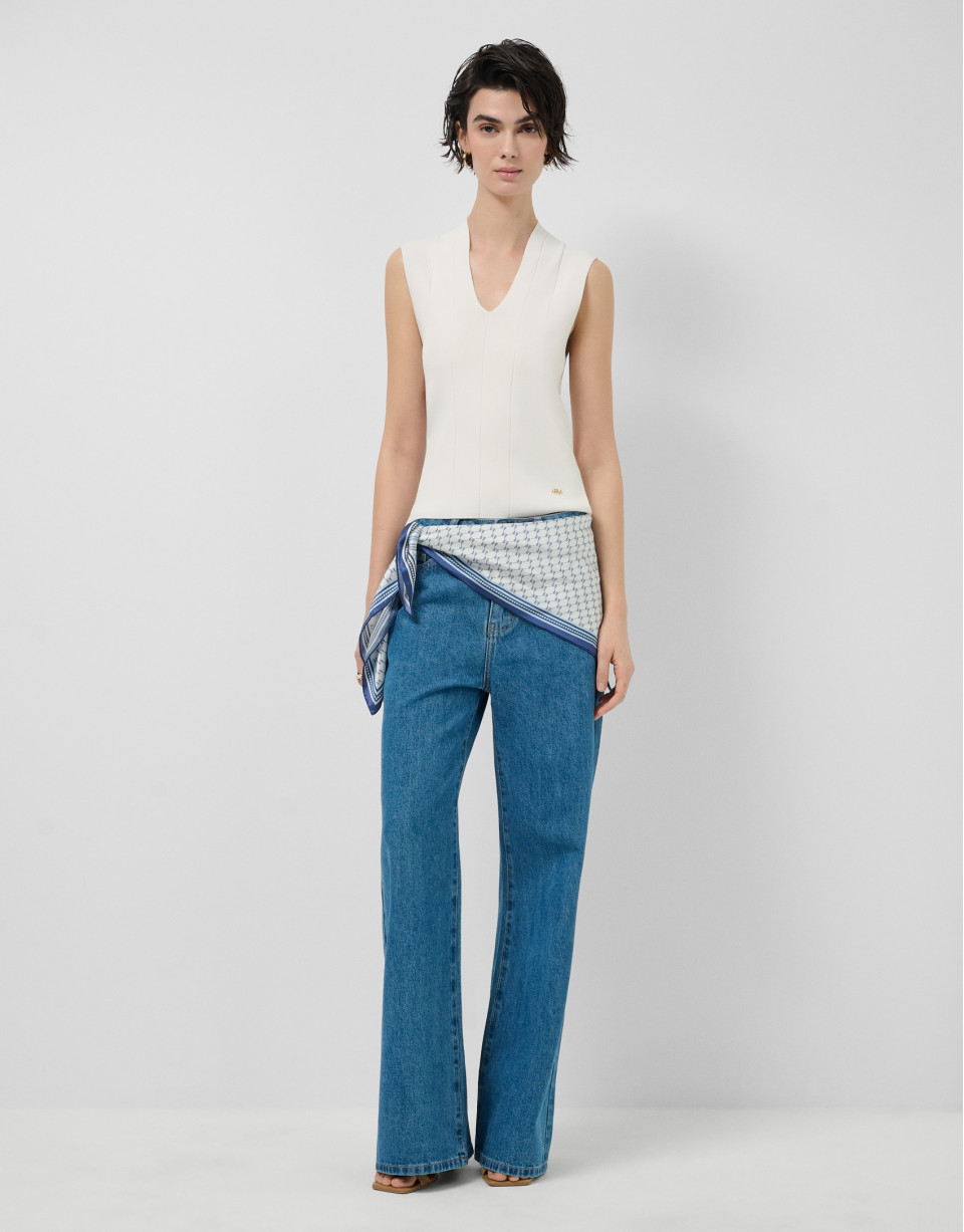 Top escote pico punto roma crudo - Mujer | Roberto Verino