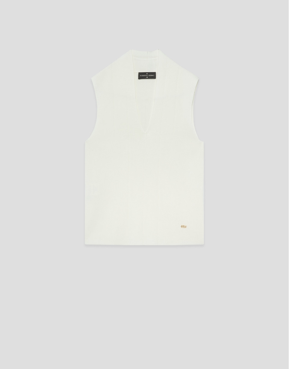 Ecru V-neck top in Roma knit - Woman - SS2026 | Roberto Verino