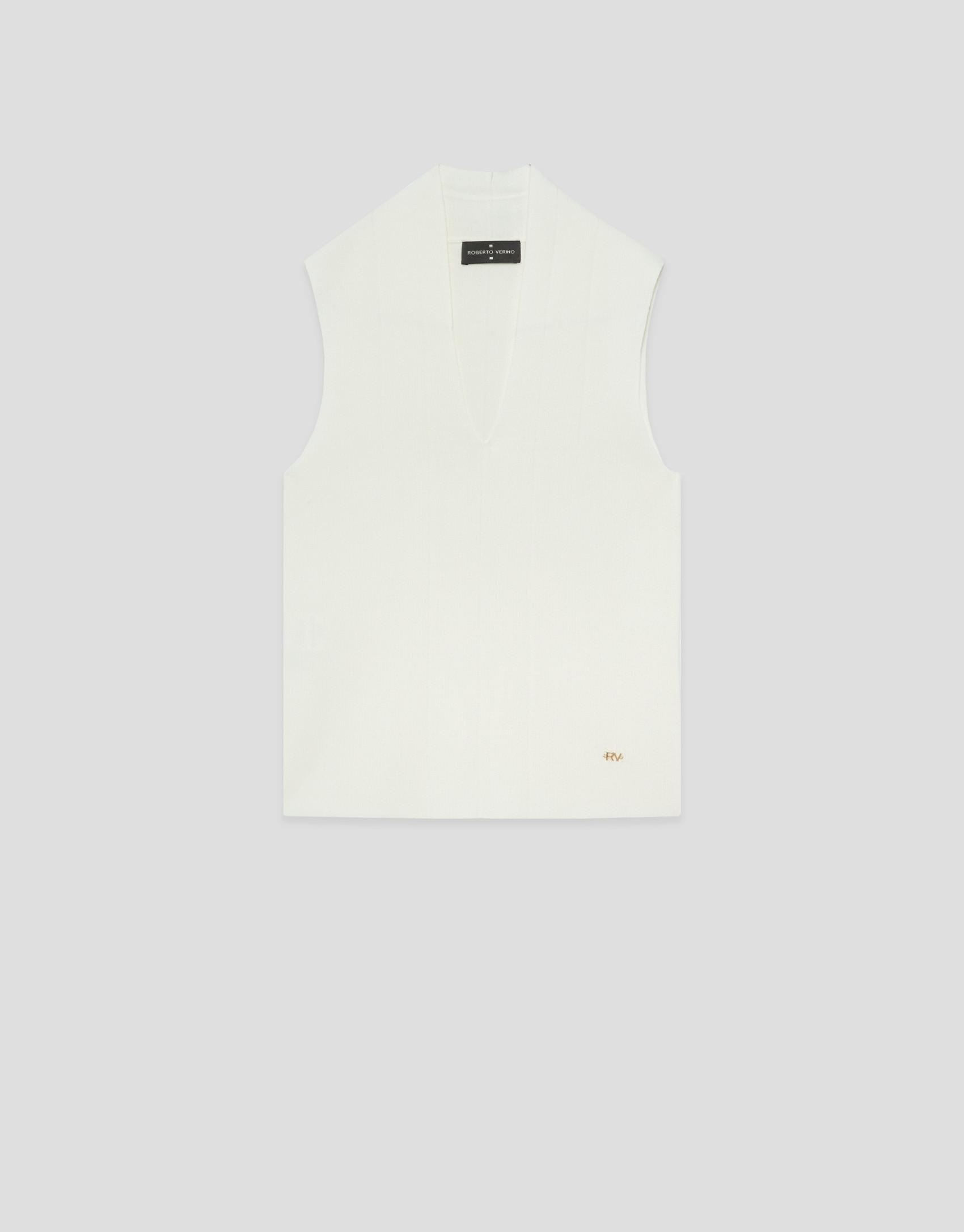 Ecru V-neck top in Roma knit - Woman - SS2026 | Roberto Verino