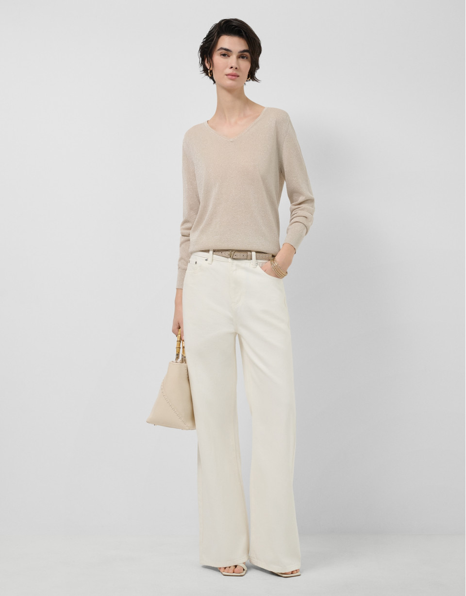 Beige fine V-neck jumper - Woman - SS2026 | Roberto Verino