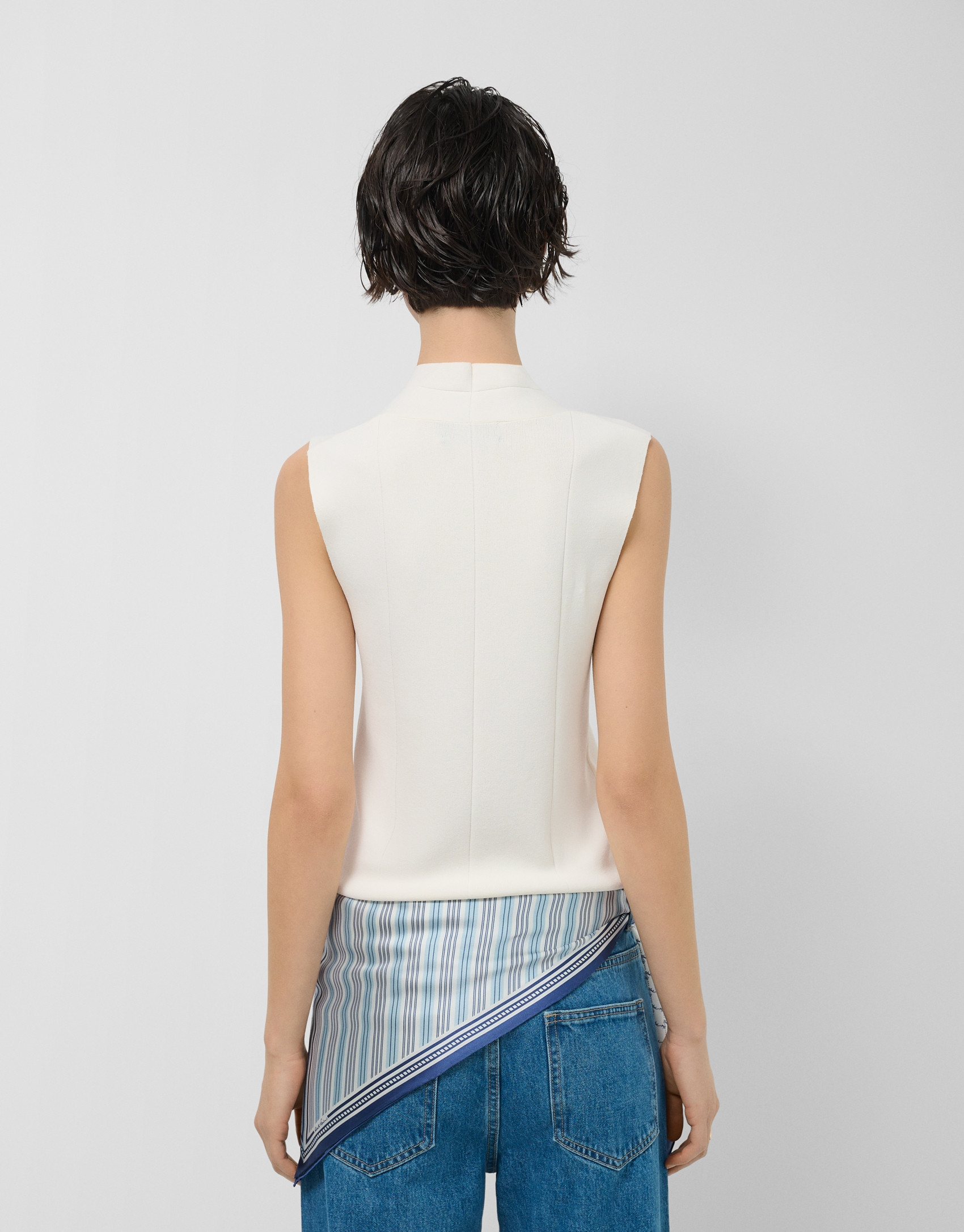 Ecru V-neck top in Roma knit - Woman - SS2026 | Roberto Verino
