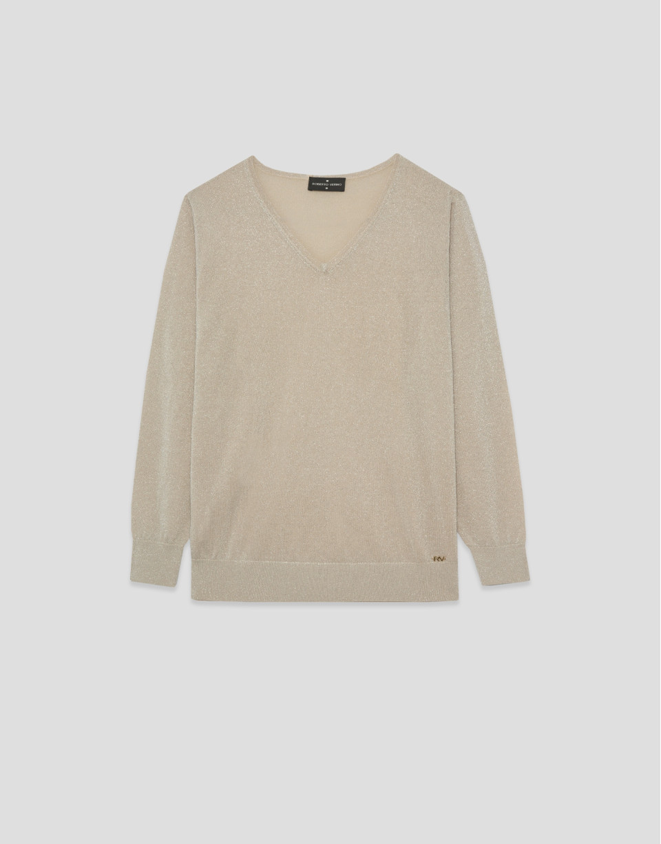 Beige fine V-neck jumper - Woman - SS2026 | Roberto Verino