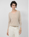 Beige fine V-neck jumper - Woman - SS2026 | Roberto Verino