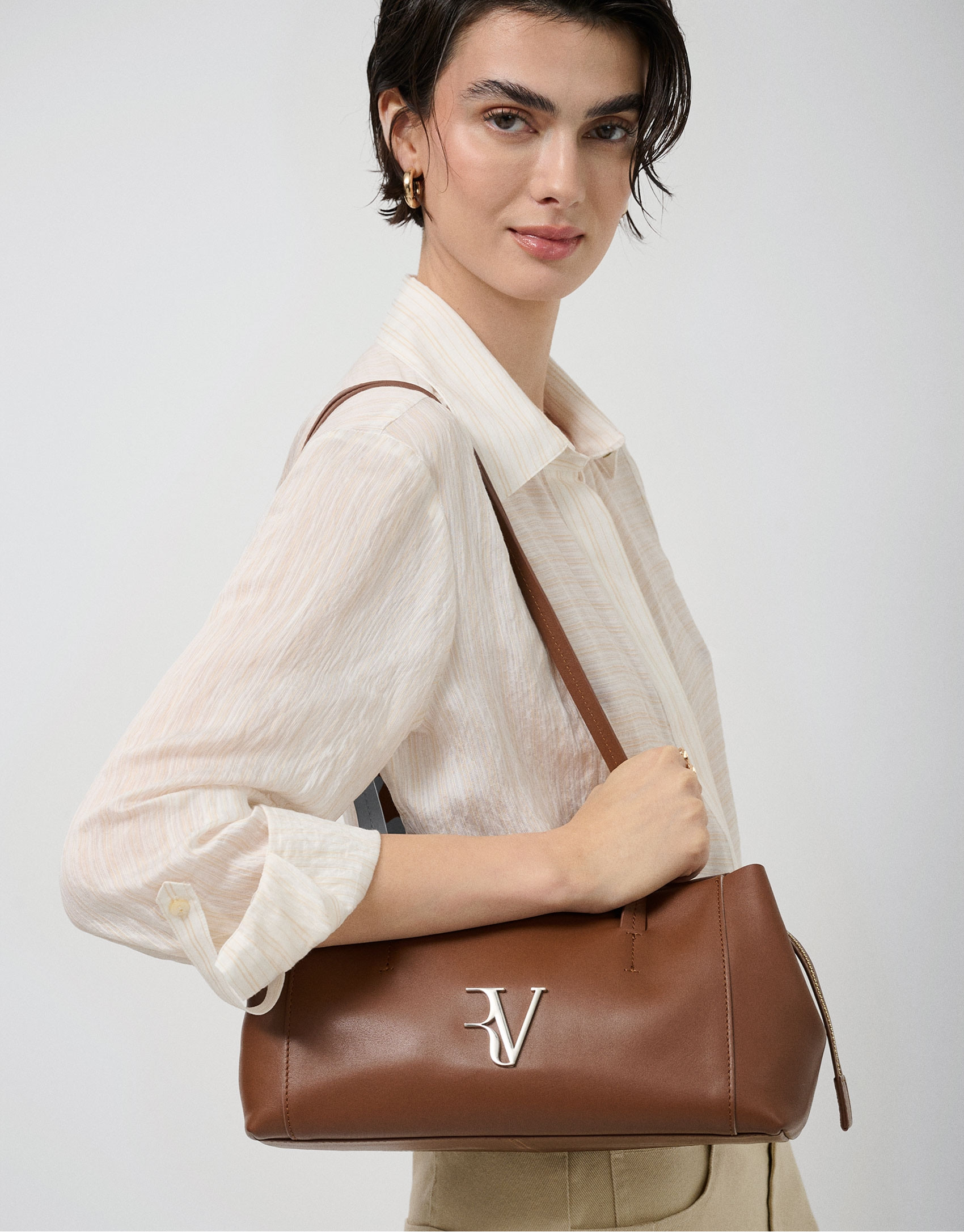 Bolso de hombro Megan Zipper piel marrón claro | Roberto Verino
