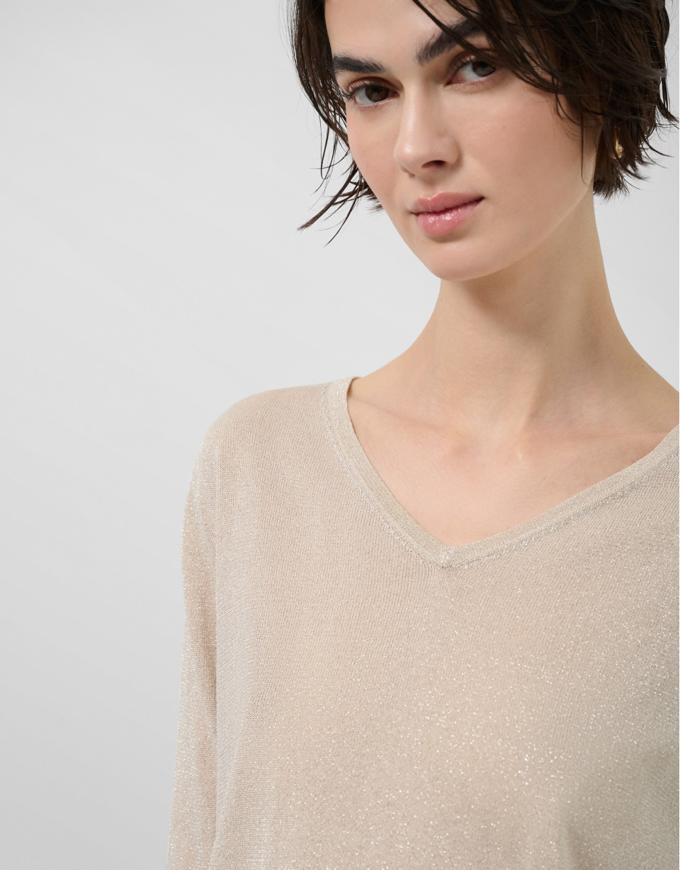 Jersey fino cuello pico beige - Mujer - PV2026 | Roberto Verino
