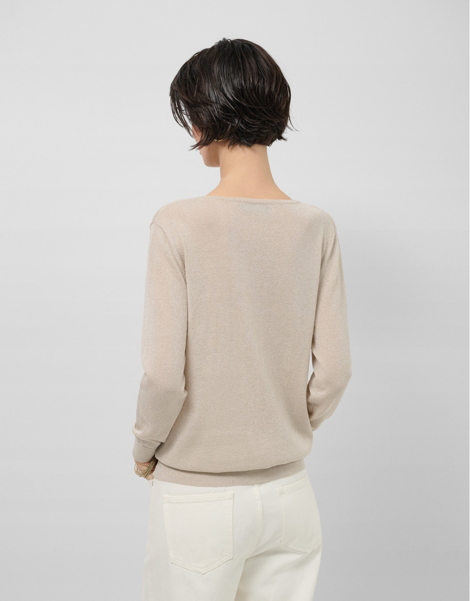 Beige fine V-neck jumper - Woman - SS2026 | Roberto Verino