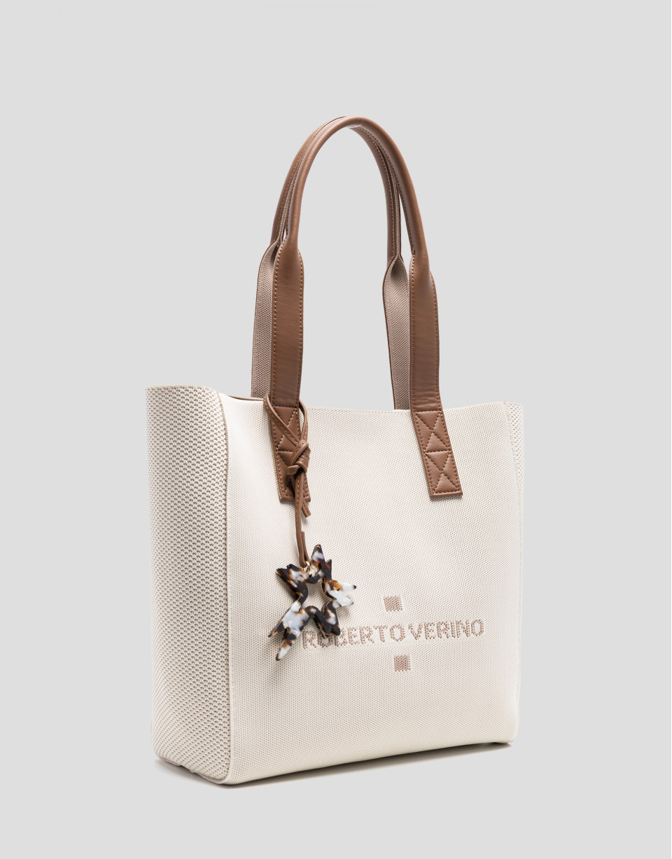 Zendaya Hobo Midi shoulder bag in ecru knit | Roberto Verino