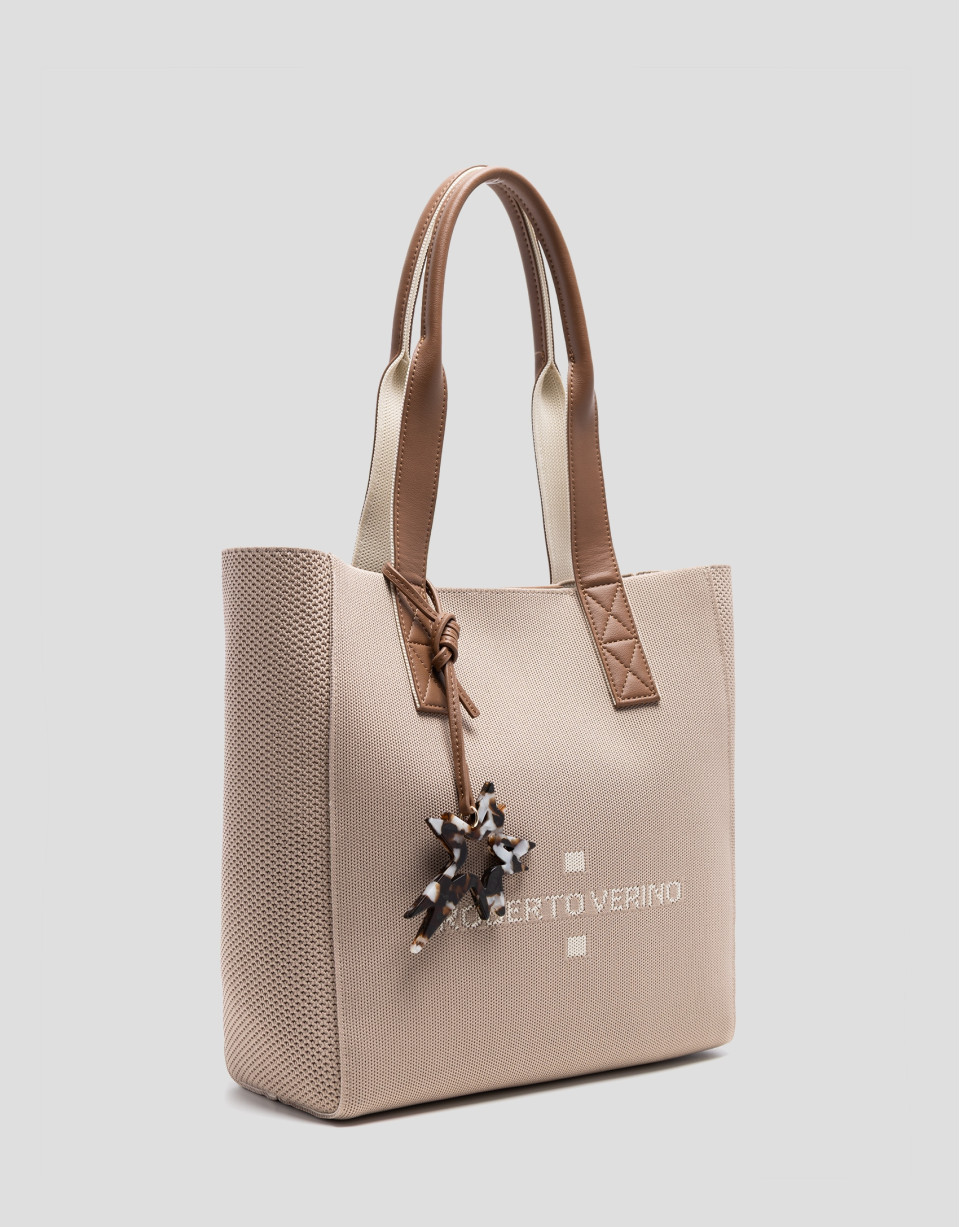 Zendaya Hobo Midi shoulder bag in beige knit | Roberto Verino