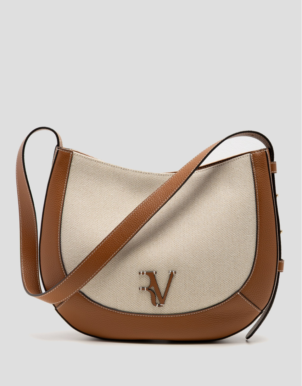 Iera Hobo shoulder bag in canvas and camel ... | Roberto Verino