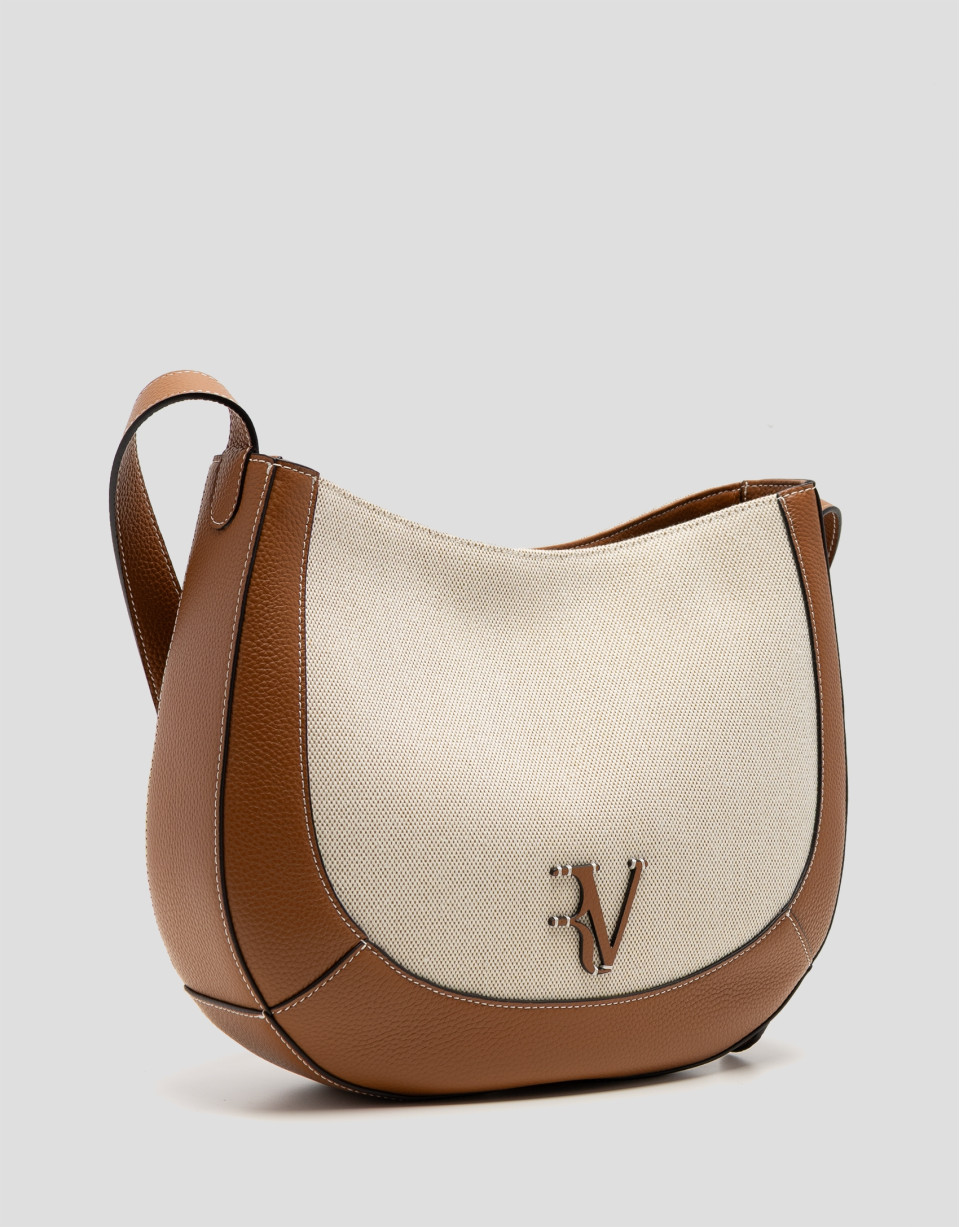 Iera Hobo shoulder bag in canvas and camel ... | Roberto Verino