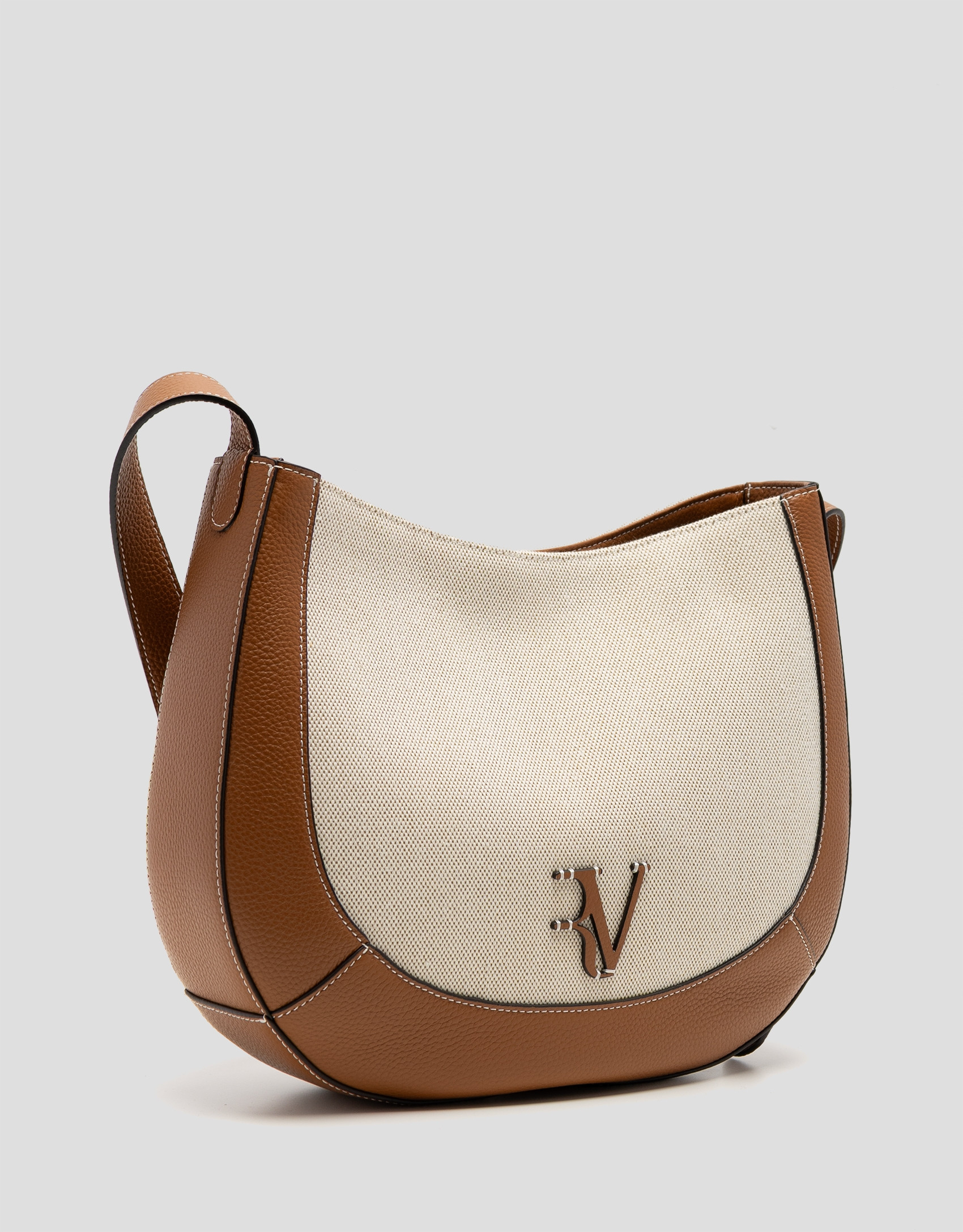 Bolso de hombro Iera Hobo lona y piel cámel | Roberto Verino