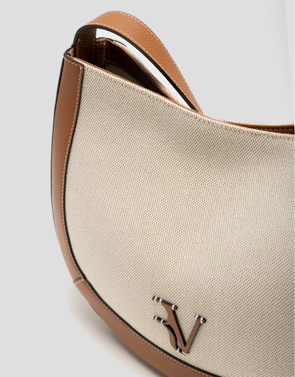Bolso de hombro Iera Hobo lona y piel cámel | Roberto Verino