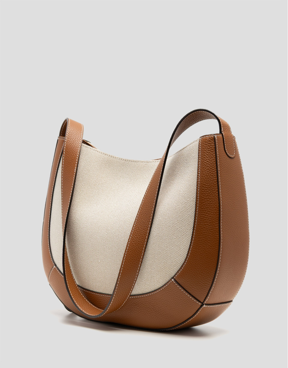 Iera Hobo shoulder bag in canvas and camel ... | Roberto Verino