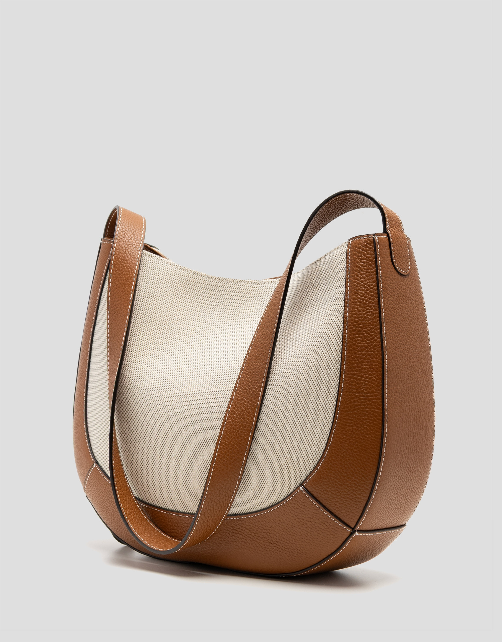 Iera Hobo shoulder bag in canvas and camel ... | Roberto Verino