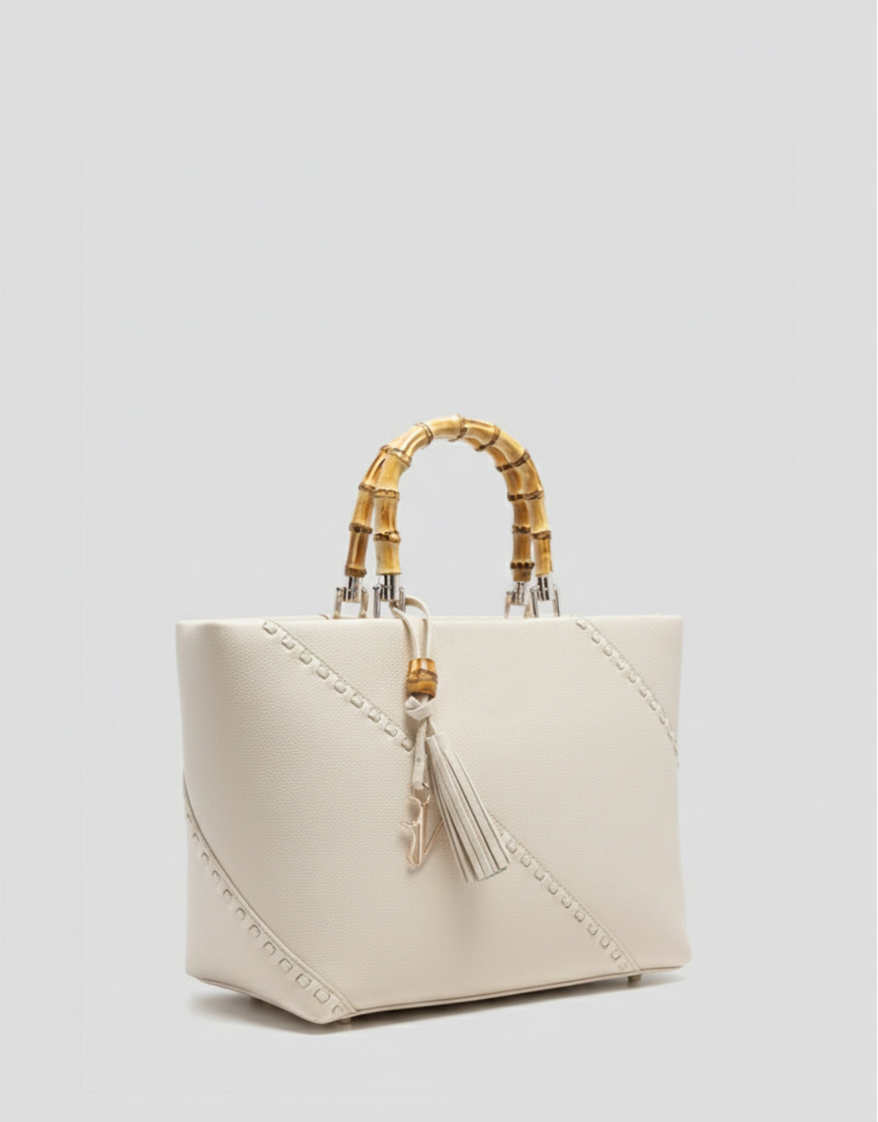Clara Satchel handbag in ecru leather - Woman | Roberto Verino