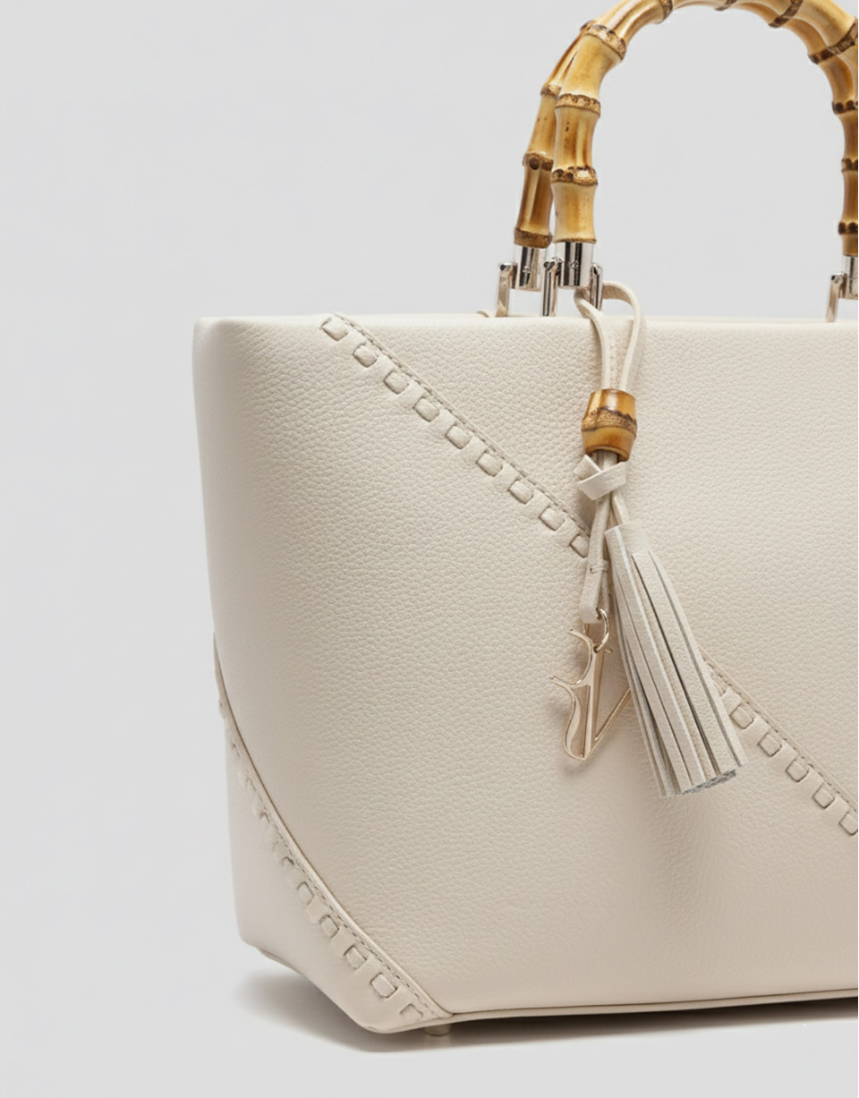 Clara Satchel handbag in ecru leather - Woman | Roberto Verino