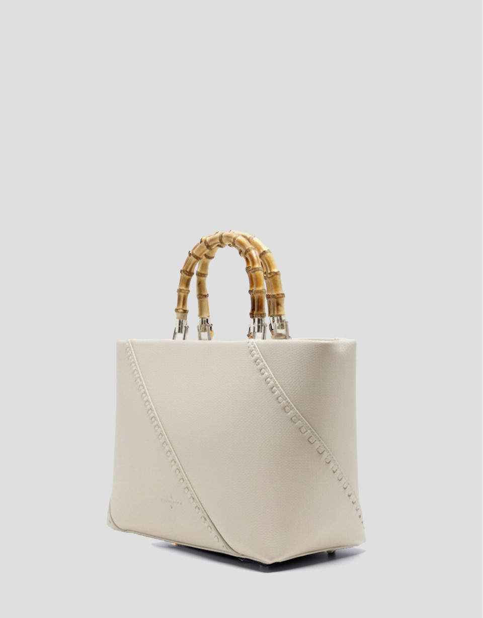 Clara Satchel handbag in ecru leather - Woman | Roberto Verino