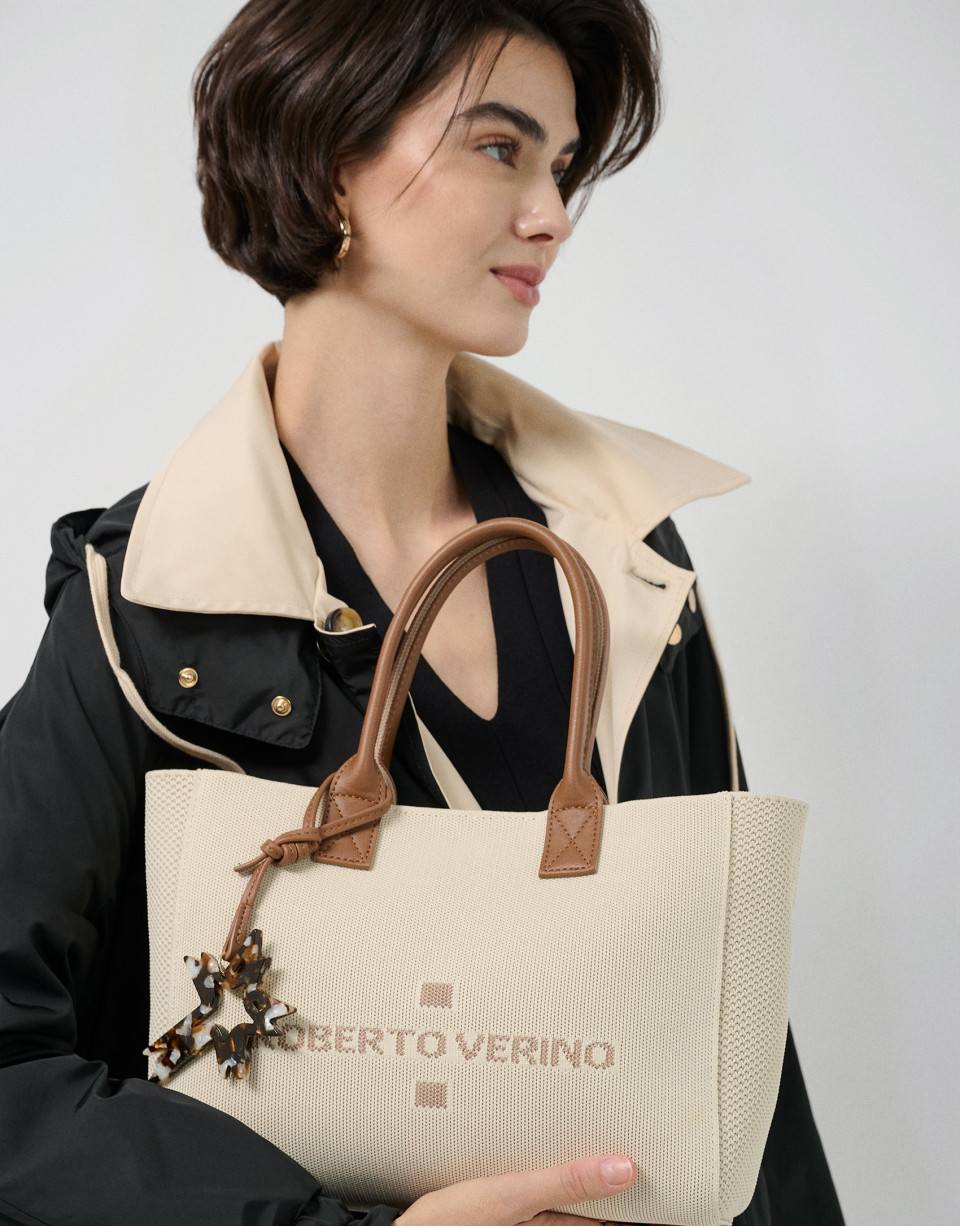 Zendaya Satchel handbag in ecru knit - Woman | Roberto Verino