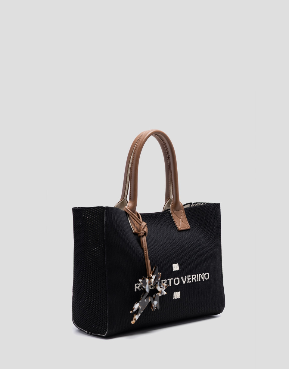 Zendaya Satchel handbag in black knit - Woman | Roberto Verino