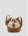 Iera Bucket shoulder bag in canvas and camel ... | Roberto Verino
