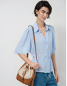 Iera Bucket shoulder bag in canvas and camel ... | Roberto Verino