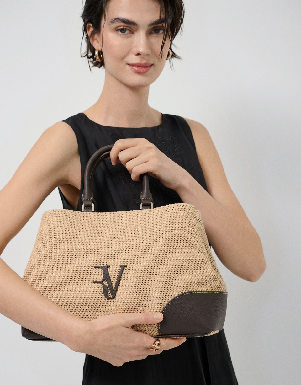 Vera Satchel bag in beige and brown leather | Roberto Verino