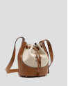 Iera Bucket shoulder bag in canvas and camel ... | Roberto Verino