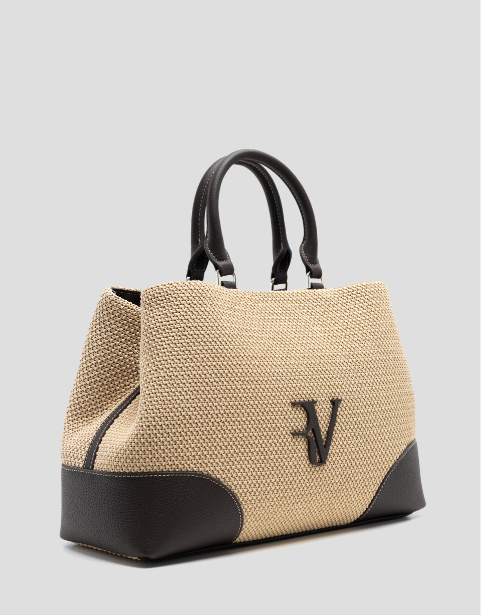 Vera Satchel bag in beige and brown leather | Roberto Verino