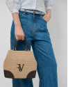 Bolso Vera Bucket beige y piel marrón - Mujer | Roberto Verino