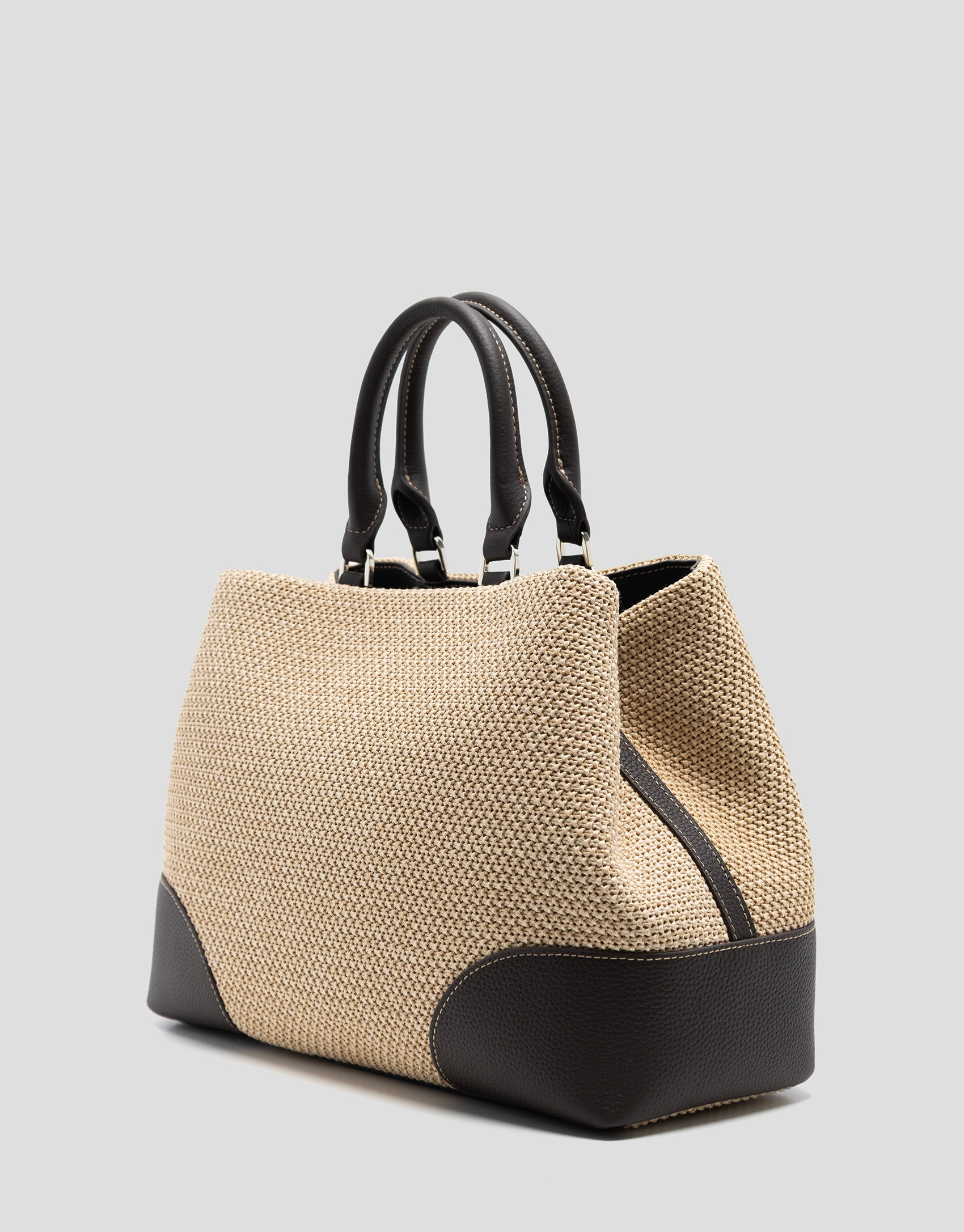 Bolso Vera Satchel beige y piel marrón - Mujer | Roberto Verino