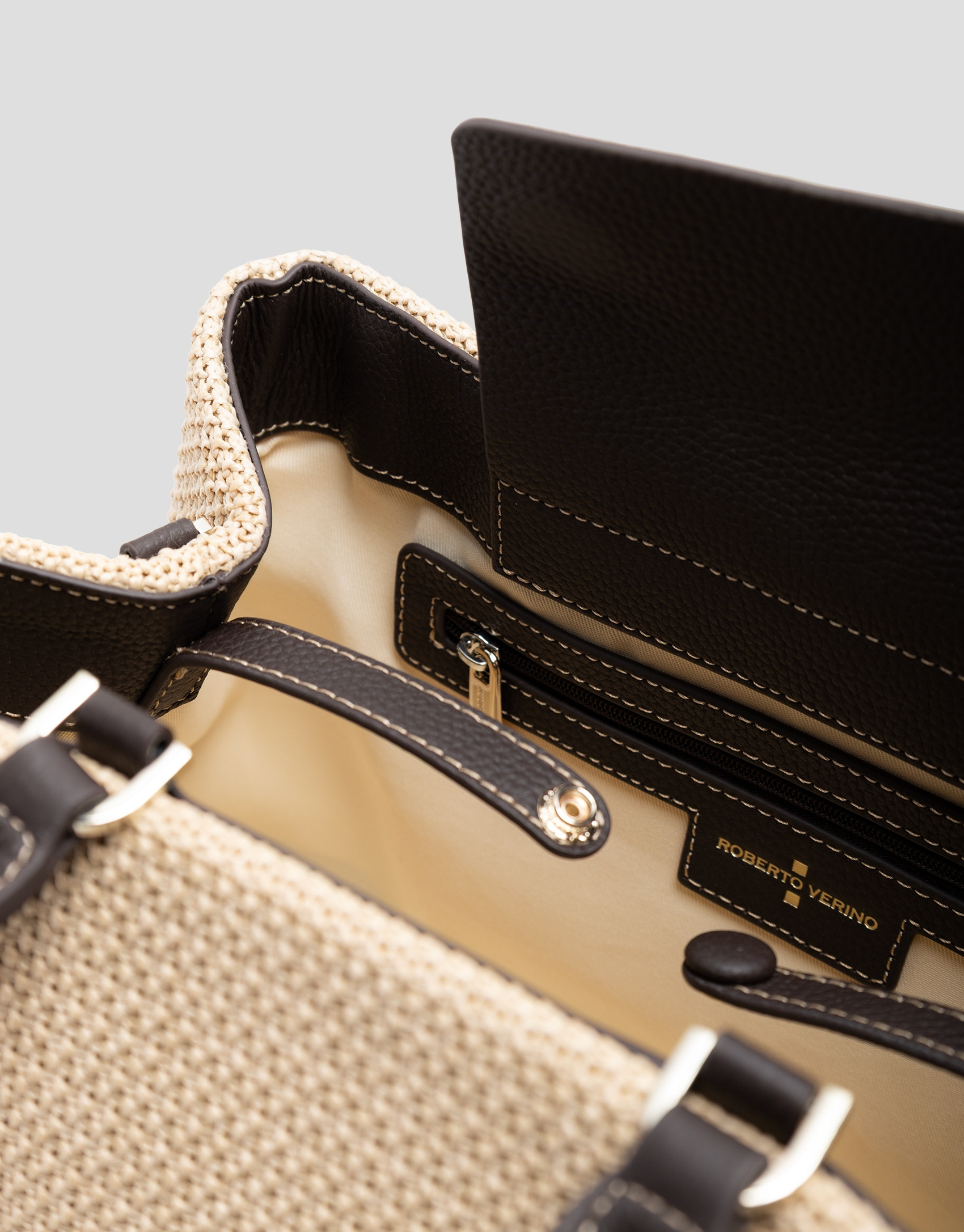 Vera Satchel bag in beige and brown leather | Roberto Verino