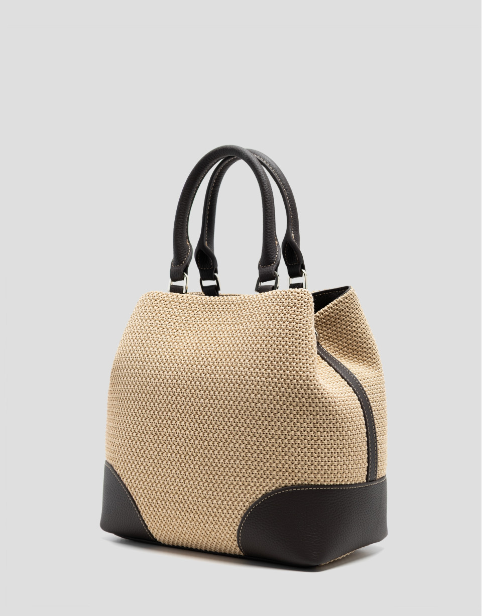 Vera Bucket bag in beige and brown leather | Roberto Verino