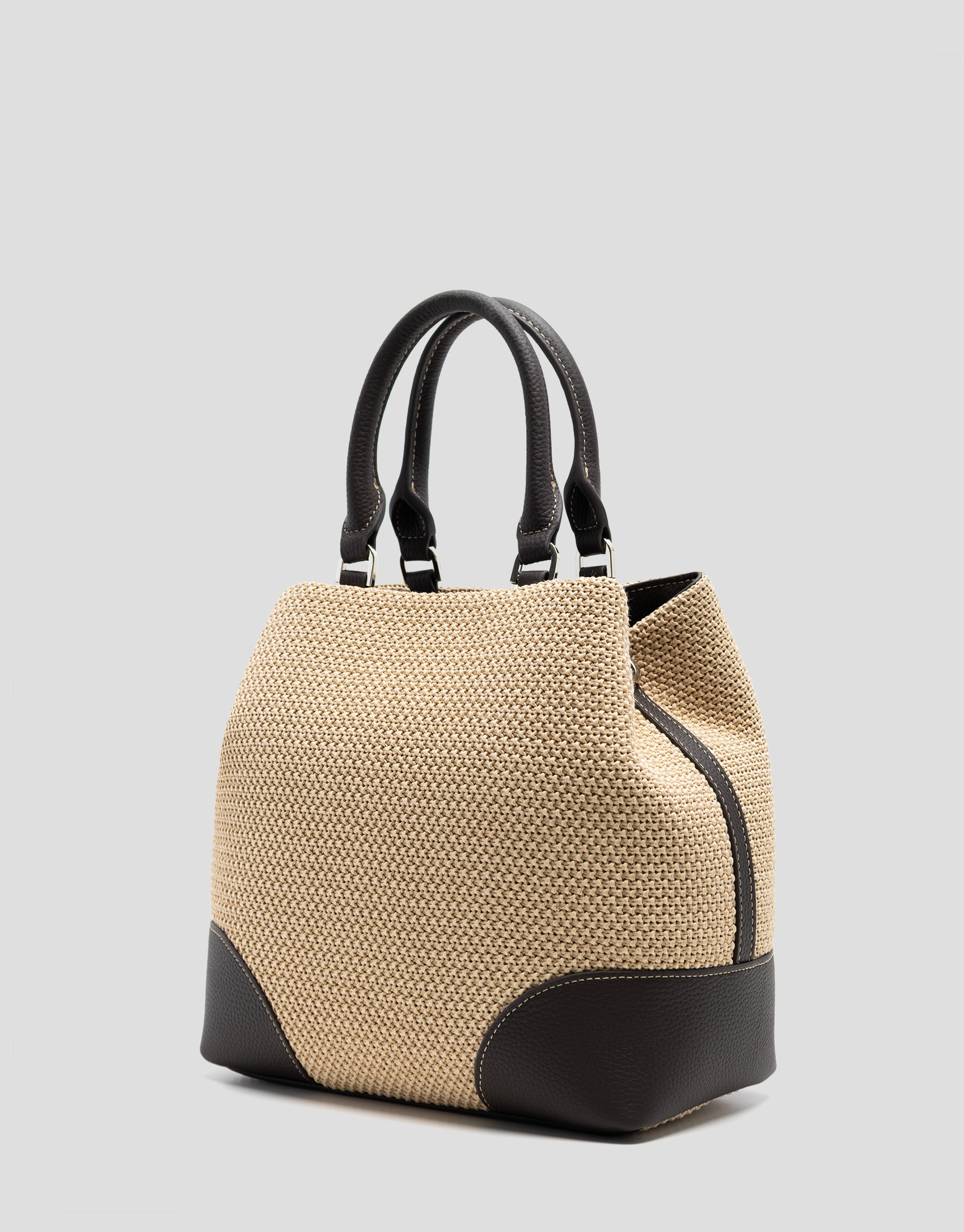 Bolso Vera Bucket beige y piel marrón - Mujer | Roberto Verino