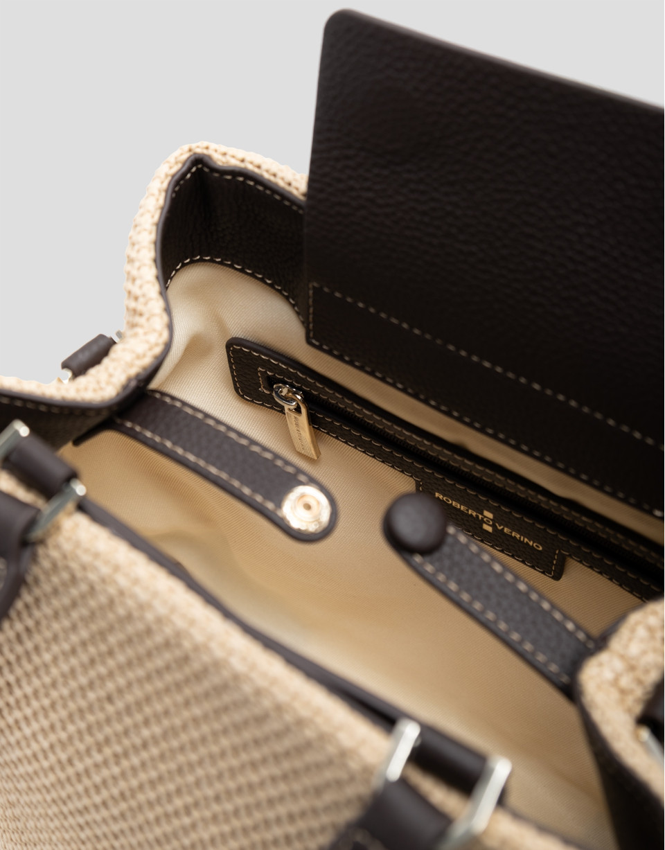 Bolso Vera Bucket beige y piel marrón - Mujer | Roberto Verino